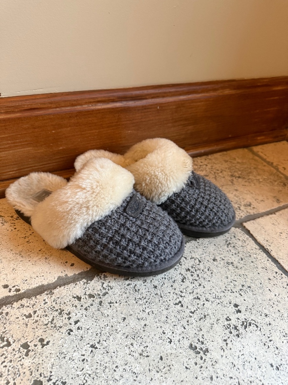 UGG Gray Knit Fur-Lined Slippers